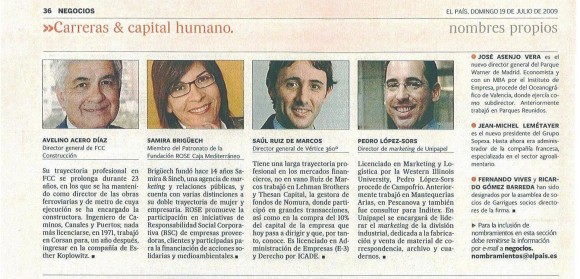 El País. Negocios. Carreras $ capital humano. 19 de julio de 2009.